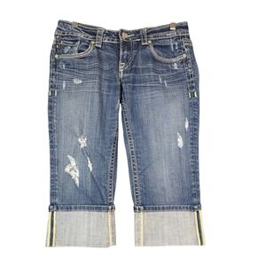 Mek Denim Hudson Capri Jeans Womens 28 Blue Distressed Handcrafted Crop RN117629